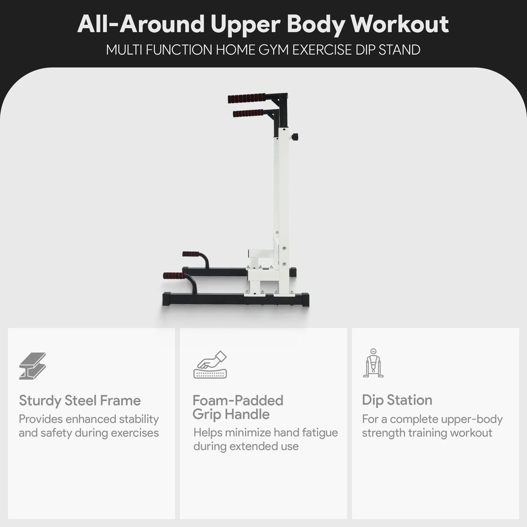 Steel Frame Dip Station with Adjustable Height, 500 Lb Weight Capacity, White